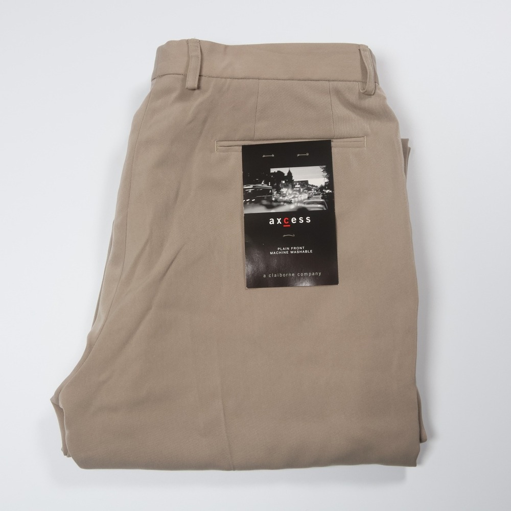 NEW Claiborne‎ Axcess Dress Pants Plain Front Khaki Beige Men's 34x30